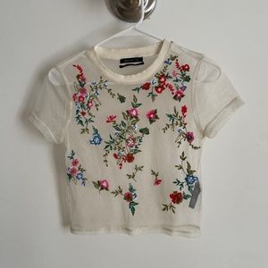 Urban Outfitters Ivory Mesh Top with Floral Print